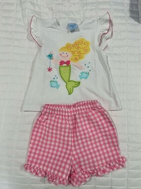 The Bailey Boys White Mermaid Top & Pink Gingham Shorts Kids Set